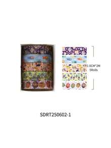 5 Rolls Vintage Cartoon Washi Tape Set, Retro Floral & Animal Pattern Decorative Stickers, Suitable For Scrapbooking, Journaling, Planner And DIY Crafts, Back To School Stationery - Wind and Objects Series - View 21