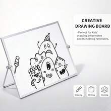 Papan Tulis Lipat Dua Sisi untuk Meja dengan Bingkai Aluminium, Papan Tulis Magnetik yang Dapat Dihapus Kering, Tersedia Berbagai Ukuran, Papan Tulis Portabel untuk Pekerjaan Kantor, Belajar, Grafiti Anak & Catatan Memo - Perak - View 4
