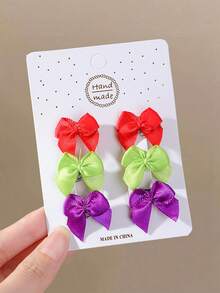 20pcs Girls Colorful Fabric Bow Ribbon Hair Clips, Versatile Bangs Back Side Hair Clips, Hair Accessories For Daily Use - Multicolor - View 5