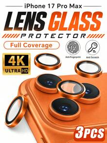 3入裝（橘色）相機鏡頭保護貼，適用 17 Pro Max/17 Pro 2026，升級防護：防碎裂、9H 鋼化玻璃、HD 高清晰度、1:1 隱形貼合 - 橘色 - 查看 1
