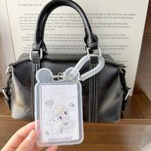 Ins Transparent Double-Sided Bear Card Holder With Spring Wrist Strap, Compatible With ID Badge, Access Card, Bus Card, Meal Card, Student ID, Cute Style, Suitable For Students And Office Workers, Card Protection, Daily Commute, Desk Storage, Holiday Gift, Birthday Small Gift, ID Protection Storage Accessory - A - View 4