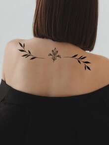 2PCS Black Minimalist Leaf Pattern Party Gift Holiday Gift DIY Music Festival Temporary Body Tattoo Stickers For Arm Shoulder Neck Collarbone Waist Abdomen Back Waterproof Skin Tattoo - Black - View 3