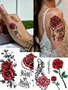 4pcs Multicolor Ink Fine Line Realistic Lily Flower Pattern, Suitable For Party, Wedding And Special Occasions, Floral Temporary Tattoo Stickers, Party Decorations, Natural Inspired Tattoo Stickers Last 3-5 Days - Multicolor - View 1