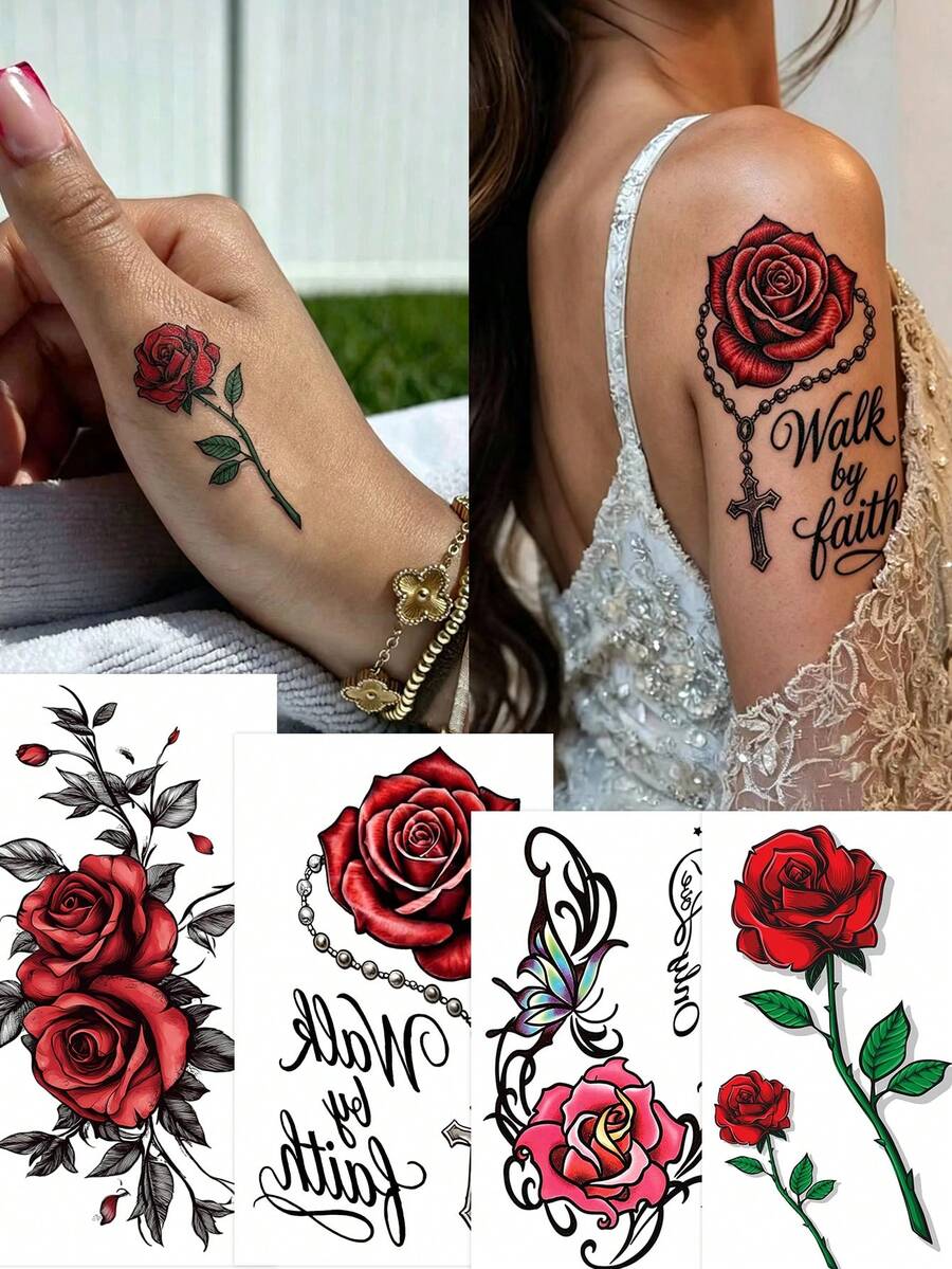 4pcs Multicolor Ink Fine Line Realistic Lily Flower Pattern, Suitable For Party, Wedding And Special Occasions, Floral Temporary Tattoo Stickers, Party Decorations, Natural Inspired Tattoo Stickers Last 3-5 Days - Multicolor - View 1