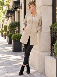 Vintage Elegant Autumn/Winter Women's New Long Sleeve Mid-Length Jacket, Minimalist High-End, Suitable For Daily Commute Wear - Apricot - View 3