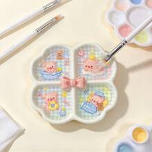 1pc Mini 4-Grid Nail Art Palette With Bow Decoration, 2-In-1 Nail Art Rhinestone Storage Box & Nail Art Palette, Cartoon Animal Pattern Watercolor Palette, Multi-Function Nail Art Storage Tray - Multicolor - View 3