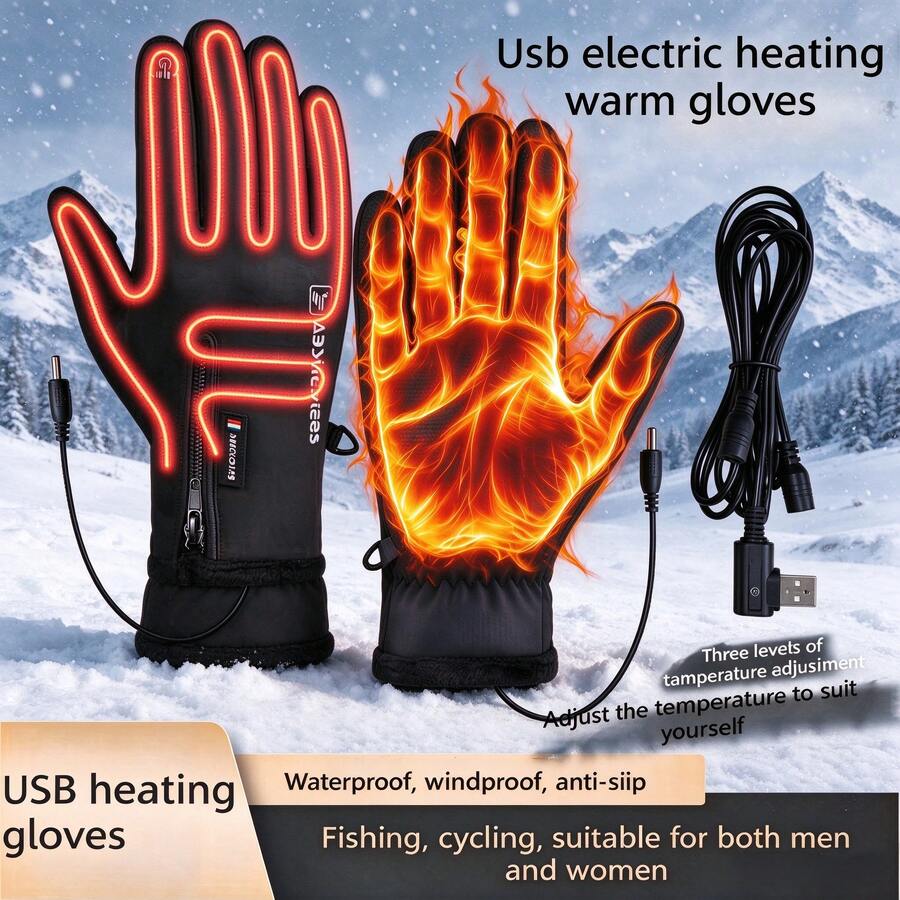 RAF USB Electric Heated Warm Gloves, Anti-Slip Waterproof For Delivery, Cycling, Fishing, Winter Warm Gloves, Electric Heated Gloves, Smart 3-Level Temperature Control, Double-Sided Heating, USB Powered, Winter Gift - View 1