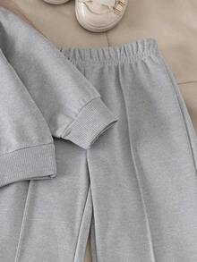2pcs Baby (Boy) Sports Casual Loose Collar Long Sleeve Sweatshirt & Pants Set, Autumn/Winter - Light Grey - View 5