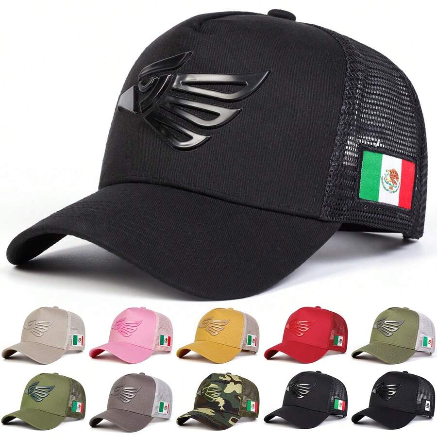 1pc Men's Eagle Baseball Cap, Fashion Mexican Flag Embroidered Trucker Hat, Sun Protection Casual Mesh Cap, Spring/Autumn Travel, Beach Vacation - Multicolor - View 1