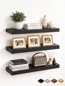 Hanging Storage Rack, Solid Wood Shelf, Wall Mount Display Rack, Space Saving, Decorative And Storage Functions, Suitable For Living Room, Bedroom, Bathroom And Kitchen; Wall Mount Bookshelf, Wall Storage Rack - A - View 1