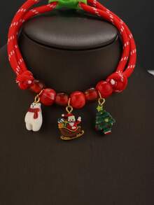 1PC Christmas Pet Collar, Adjustable Fall Winter Dog Cat Necklace, Red Green Beaded Pet Necklace With Santa Tree Charms, Xmas Dog Collar For Daily Wear & Holiday Photos, For Small Pets - Red - View 9