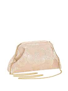 LJDCRFT Women's Floral Jacquard Clutch Bag, Elegant Frame Clutch With Detachable Chain, Suitable For Weddings, Balls, Cocktail Parties And Formal Occasions - Pink - View 1