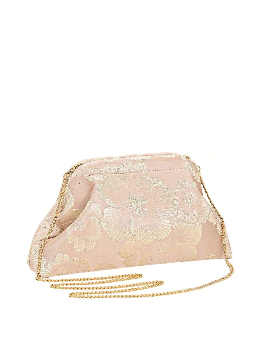 LJDCRFT Women's Floral Jacquard Clutch Bag, Elegant Frame Clutch With Detachable Chain, Suitable For Weddings, Balls, Cocktail Parties And Formal Occasions - Pink - View 1