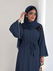 1pc Nida Fashion Minimalist Elegant Solid Color Beaded Cuff Muslim Abaya Dress, Essential For Daily Wear, Convenient And Lightweight - Multicolor - View 7