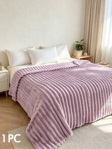 1pc Luxury Double-Sided Faux Rabbit Fur Blanket - Comfortable Striped Flannel, Medium Thickness, All-Season Use, Soft And Warm, Suitable For Napping, Office, Camping, Sofa - Multi-Functional Polyester Bed Cover, Christmas Gift - Purple - View 3