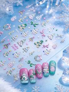 Luxury Gold Trim Christmas Nail Stickers 5D 3D Christmas Tree & Gift Pattern Nail Decals Holiday Nail Art DIY Accessories - Multicolor - View 2