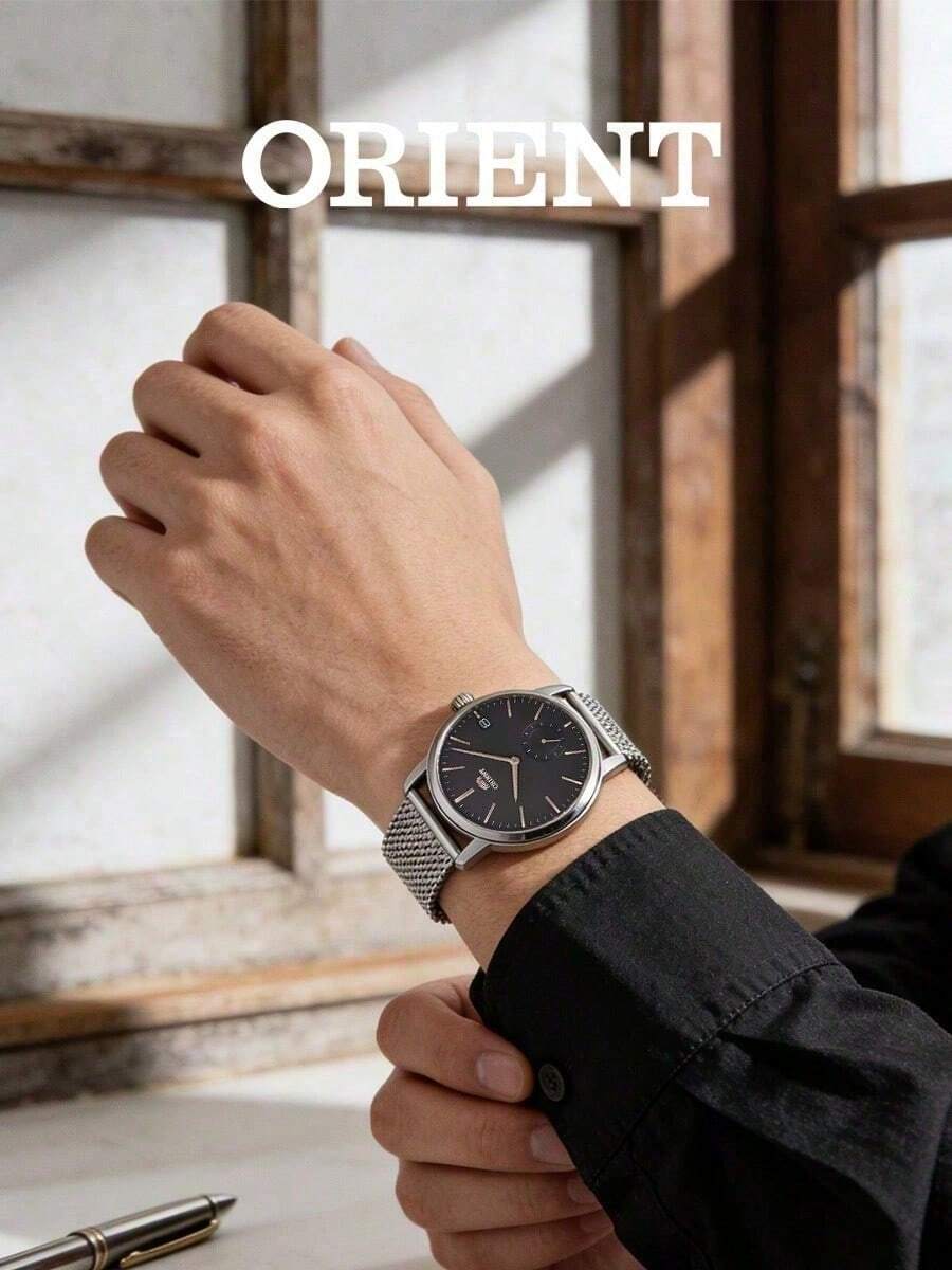 Orient Men's Quartz Watch, Black Dial, Rose Gold Hands, Milanese Metal Mesh Strap, 50m Water Resistant RA-SP0005N10B - Silver - View 1