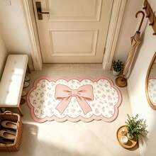 Asymmetrical Bow & Wave Shaped Daisy Print Rug, Soft Bed-Style Floor Mat, Hand Wash Only; Asymmetrical Floral Rug Suitable For Room, Bedroom - Pink - View 10