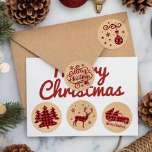 500pcs Vintage Kraft Paper Christmas Decoration Design (Reindeer, Snow, Gloves And More Patterns) Self-Adhesive Stickers, Paper Aesthetic Label Roll, Suitable For DIY Crafts, Scrapbooking, Journals, Small Business Gift Packaging Cards - one-size - View 1
