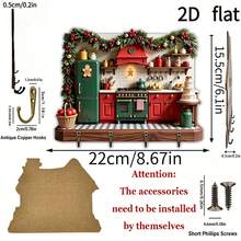 2D Flat Christmas Themed Wooden Key Rack With 4 Metal Hooks, Suitable For Wall Decor, Porch Decor, Room Decor And Villa Styling, Seasonal Home Decoration - Multicolor - View 2
