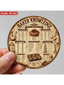 2D Flat, 1pc Baking Knowledge Chart Acrylic Round Magnetic Refrigerator Magnet, Baking Conversion Chart, Measuring Cup, Mixing Bowl, Kitchen Decor, Cozy Cafe Style, Perfect For Home, Cabinet, Refrigerator, Dishwasher, Blackboard - Multicolor - View 5