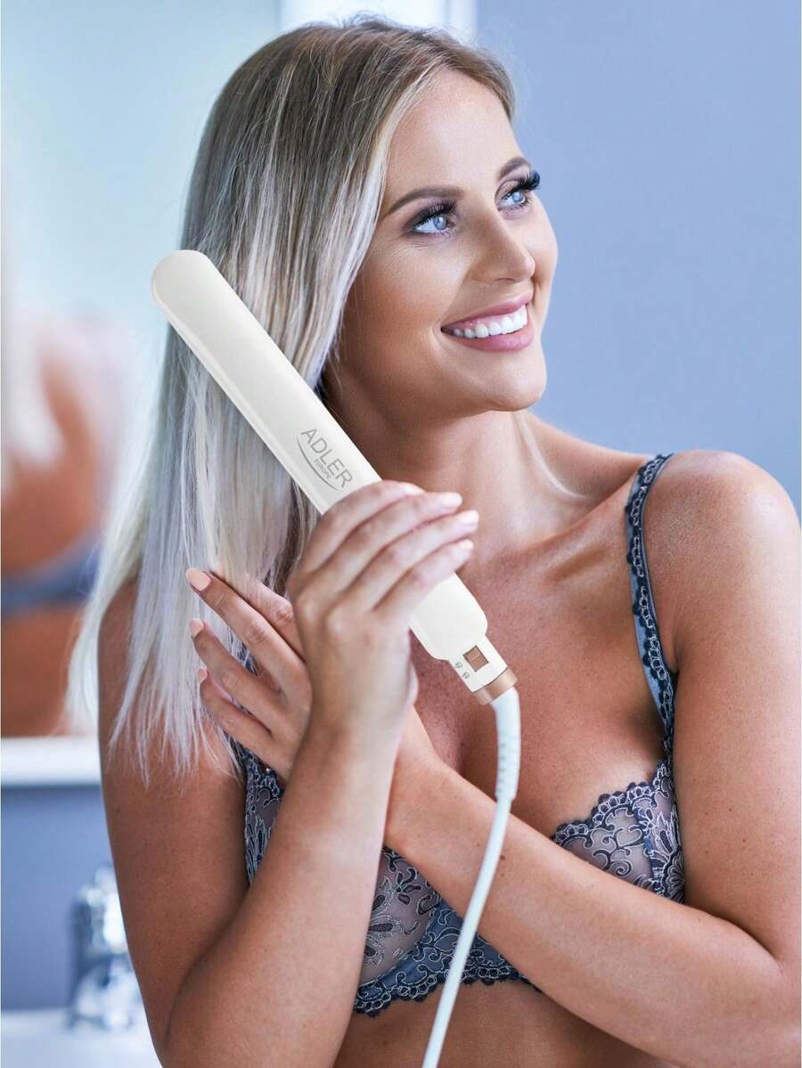 Adler Hair Straightener, Flat Iron, Ceramic Hair Straightener - Floating Ceramic Plates, PTC Fast Heating, Max 200C, Arm Lock For Storage, Swivel Cord, 200W - EU E Type Plug(220-240V) - View 1