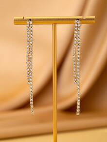 Women's Gold Full Rhinestone Long Tassel Earrings, Shiny Crystal Chain Drop Earrings, Wedding Party Accessories - Multicolor - View 4