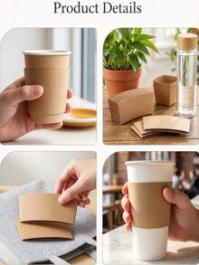 100pcs Coffee Cup Sleeves, Suitable For Hot Drinks, 25/50pcs Durable Corrugated Cardboard Cup Sleeves, Fit 12-24oz Cups, Beverage Insulation, Suitable For Both Hot And Cold Drinks - View 4
