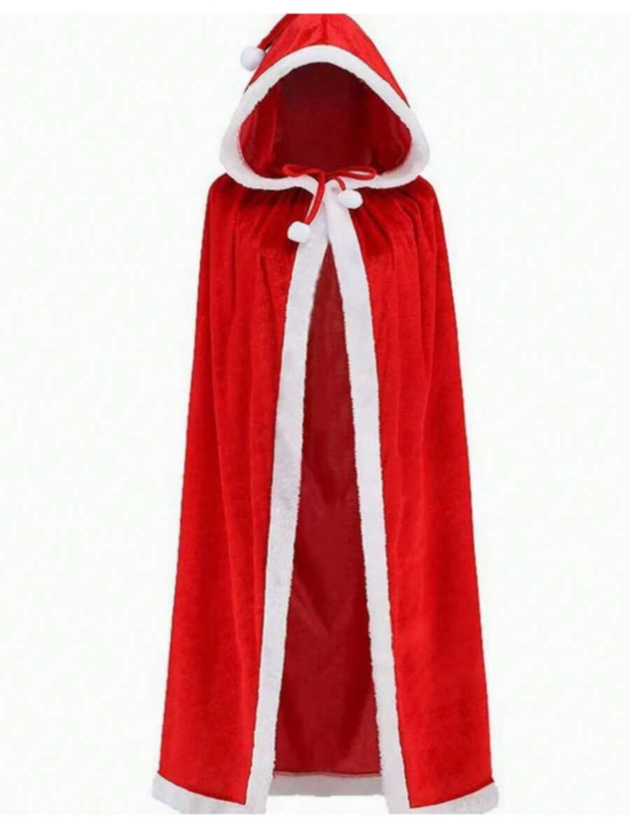 1pc Kids Santa Claus Cape, 120cm 150cm Red Long Hooded Cloak With Soft ...