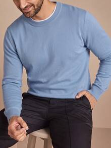 Men's Classic Crew Neck Long Sleeve Sweater, Essential For Business Dinners And Daily Social Gatherings In Autumn/Winter - Baby Blue - View 7