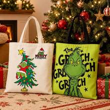 The Grinch Element Print Canvas Tote Bag, Large Capacity Commuter Shoulder Bag - Multicolor - View 9