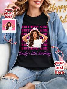 Custom Face Tee | Personalized Birthday DIY Creative Gift T-Shirt, 90s Vintage Style Gift Top For Her Him - Black - View 2