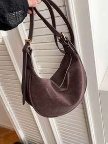 1pc Women's Fashionable Solid Color Minimalist Shoulder Bag, PU Leather, Suitable For Dates, Shopping, Versatile - Coffee - View 6