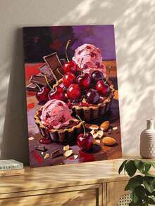 Adult & Beginner Digital Oil Painting Kit, Cherry Desserts, Easy Acrylic Painting Supplies (Includes Brushes & Paints), Suitable For Home Decor, Ideal Gift For Holiday. - Sets - View 3