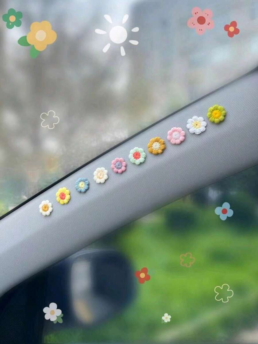 10pcs Of Cute Small Flower Car Decorations And Ornaments On The Window Edge Of The Center Console - A - View 1