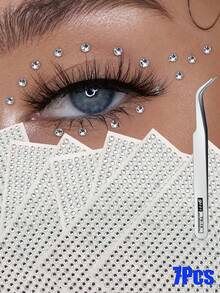 3Pcs/4Pcs/7Pcs Shiny White Diamond Rhinestone Face Decoration Sticker Set With Tweezers, Suitable For Rave Accessories, Y2K, Christmas Makeup, Party, Photography, Evening Party Atmosphere Styling,Eye Fair Decor - White - View 8