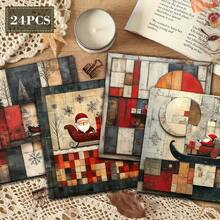Sổ tay thủ công chủ đề Ông già Noel bảng gỗ ghép vintage, bộ vật liệu thủ công bộ sưu tập Giáng sinh mùa đông, 24 tờ giấy trang trí kích thước 6X6, họa tiết collage xe trượt tuyết và cây thông Noel, trang scrapbook nghệ thuật, junk journal, làm thiệp chúc mừng, trang trí DIY thủ công - Hình vuông - Xem 3