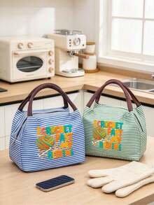 Printed Yarn, Scissors & Knitting Needle Tote Bag For Storing Sewing Tools, Makeup, And Small Personal Items. Multiple Fresh Striped Colorways, Suitable For Handicraft Enthusiasts And Commuting. Mini Portable Sewing Kit Tool Set, Artistic Handmade Healing Style, Perfect Practical Creative Gift For Girls Who Love Knitting And Sewing - Multicolor - View 4