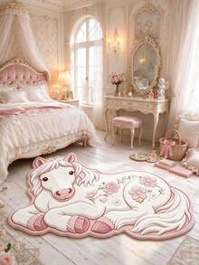 1pc Pink Floral Pony Rug, Thickened Carpet, Autumn/Winter Rug, Decorative Rug, Bedroom Decor, Home Decor, Living Room Rug, Outdoor Rug, Washable Rug - Multicolor - View 2