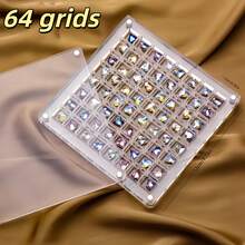 2/1pc 64-Grid/100-Grid Acrylic Nail Rhinestone Storage Box, Double-Sided Round/Square Display Box, Magnetic Nail Accessory Organizer Tool Empty Box Without Rhinestones, Nail Accessories, Practical Tool - Clear - View 9