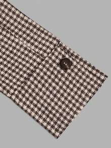 Women Fall Winter Houndstooth Stand Collar Long Sleeve Short Jacket,Button Front With Pockets, Chic Elegant Outerwear For New Year,Daily Dating,Office - Brown - View 6