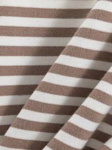 GIGOGOU Plus Size 1XL-4XL Summer/Autumn Basic Striped Button-Up Cardigan, Old Money Style Short Knit Top With 5-Inch Sleeves, Back To School Outfit Inspiration - Khaki - View 9