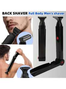 Professional Back Shaver With 2 Shock-Absorbing Elastic Heads, USB Rechargeable Men's Body Hair Trimmer, Long-Handled Back Shaver Designed For Men - Black - View 2