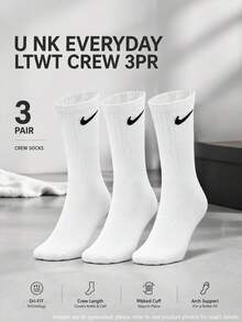 Nike 速乾U NK EVERYDAY LTWT CREW 3PR中筒訓練襪(3雙) SX7676-100 - 黑/白 - 查看 1