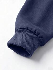 Men's Winter Full Lamb Fleece Lined Hooded Sweatshirt, Elastic Drawstring Hood, Zipper Side Pockets, Loose Fit Warm Jacket - Royal Blue - View 6
