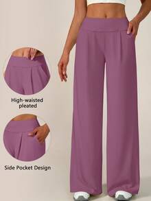 TimeOff Women's 1pc Loose Waist-Cinching Wide Leg Sports Pants With Pockets - Purple - View 11