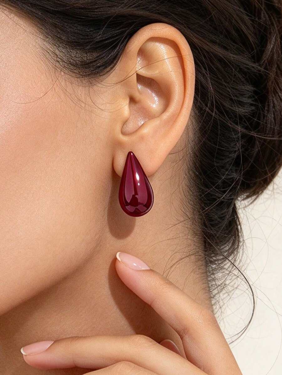 復古時尚個性大號粗圈噴漆紅色耳環 女款珠寶 百搭設計 送禮首選 - 紅色 - 查看 1