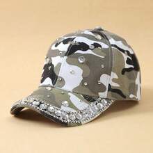 Camouflage Print Rhinestone Decor Baseball Cap, Adjustable Fashion Sun Hat For Women - Rhinestone Camo Hat - View 8
