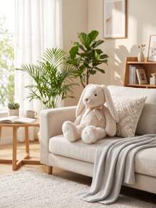 Floppy Ear Rabbit Plush Stuffed Doll, Classic Bow Detail, Cream And Gray Soft Fluffy Rabbit Doll, Cozy Home Sofa Decor, Sweet Children's Companion Doll, Suitable For Easter, Birthday And Holiday Gifts - Multicolor - View 4
