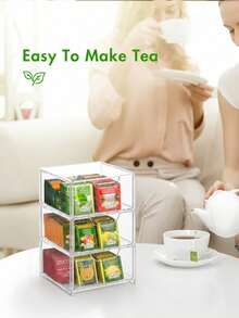 Multifunctional Desktop Tea Set Storage Box, Made Of High-Quality ABS Plastic, Flexible Compartment Layout, Suitable For Storing Office Supplies, Tea Bags, Cosmetics And Remote Controls; Ideal For School Supplies, Home Office, Kitchen, Bathroom And Vanity, Skincare Tools Storage - Multicolor - View 4